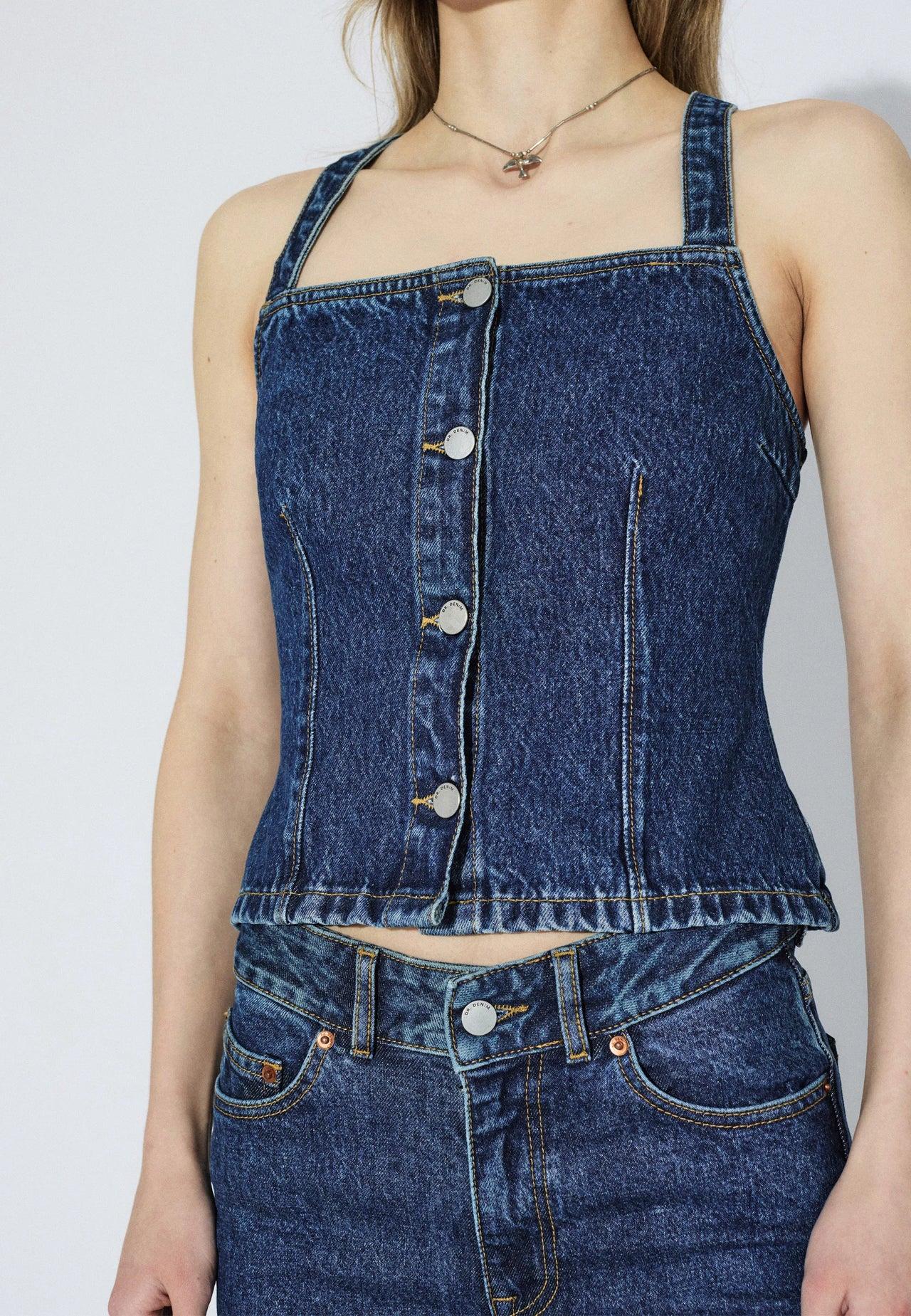 Dr. Denim Niamh Top Stream Dark Retro Vintage Denim Damen blau